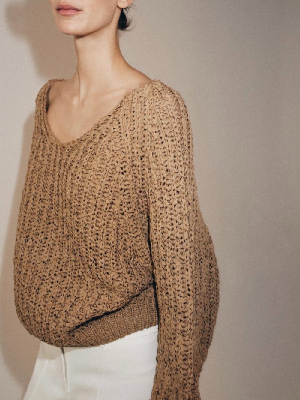 ZARA Knit Jumper with Intertwined Ribbon NWT - Light Camel - Size M